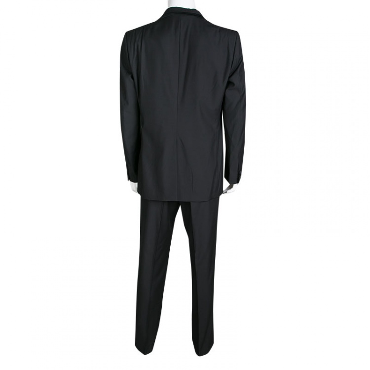 Pre Owned Salvatore Ferragamo Black Satin Lapel and Panel Detail Wool Suit XXL
