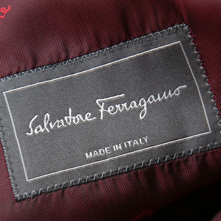 Pre Owned Salvatore Ferragamo Black Satin Lapel and Panel Detail Wool Suit XXL