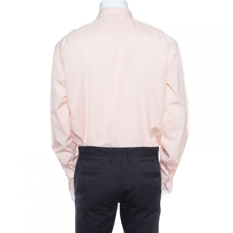 Pre Owned Salvatore Ferragamo Orange and White Striped Cotton Long Sleeve Button Down Shirt XXL