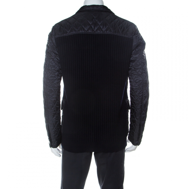 Pre Owned Salvatore Ferragamo Black Diamond Quilted and Rib Knit Jacket L 