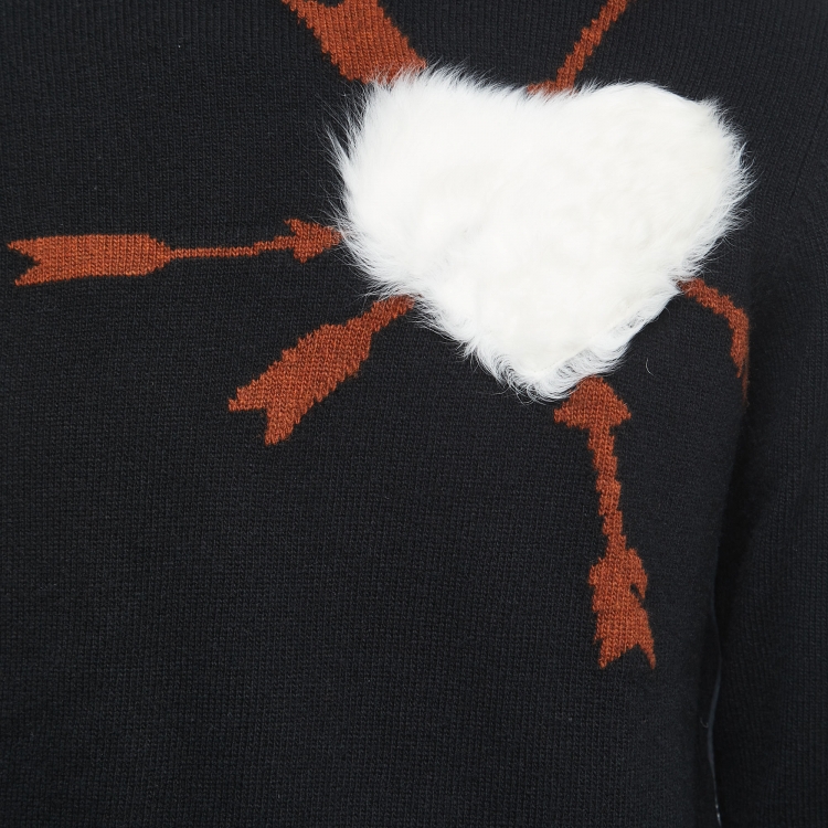 Pre Owned Salvatore Ferragamo Black Wool Knit Fur Heart Sweater M