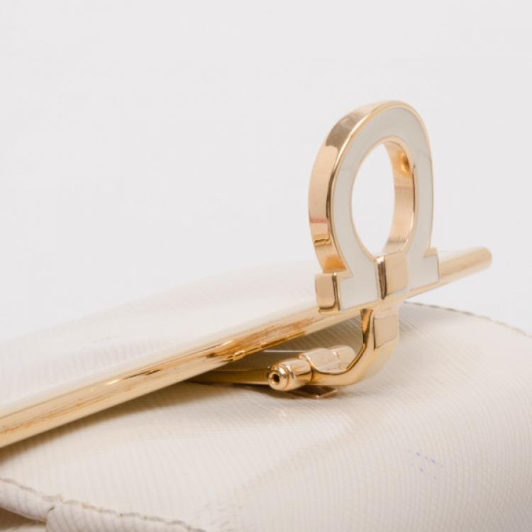 Pre Owned Salvatore Ferragamo White Patent Orico Billfold Wallet