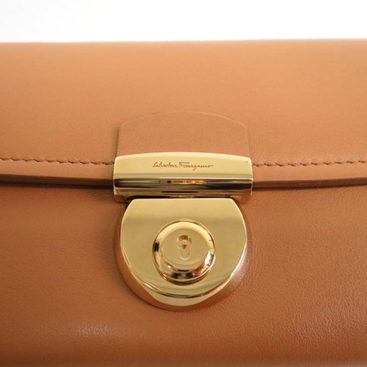 Pre Owned Salvatore Ferragamo Brown Leather Checkbook Wallet