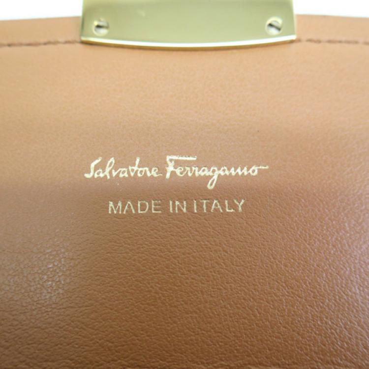 Pre Owned Salvatore Ferragamo Brown Leather Checkbook Wallet