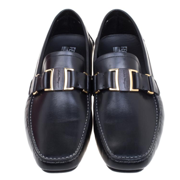 مملوكة مسبقًا Salvatore Ferragamo Black Leather Sardegna Loafers Size 42.5
