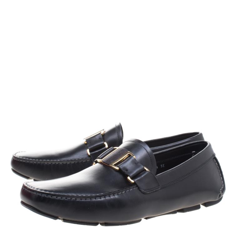 مملوكة مسبقًا Salvatore Ferragamo Black Leather Sardegna Loafers Size 42.5