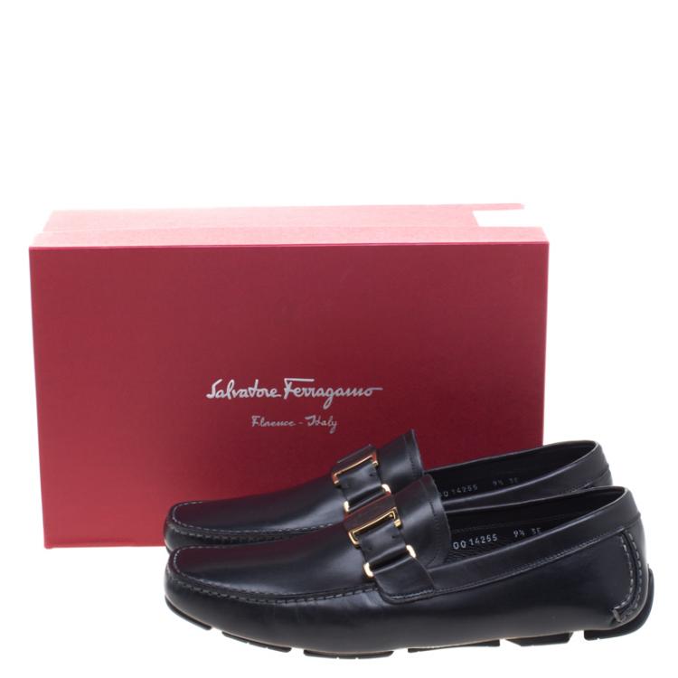 مملوكة مسبقًا Salvatore Ferragamo Black Leather Sardegna Loafers Size 42.5