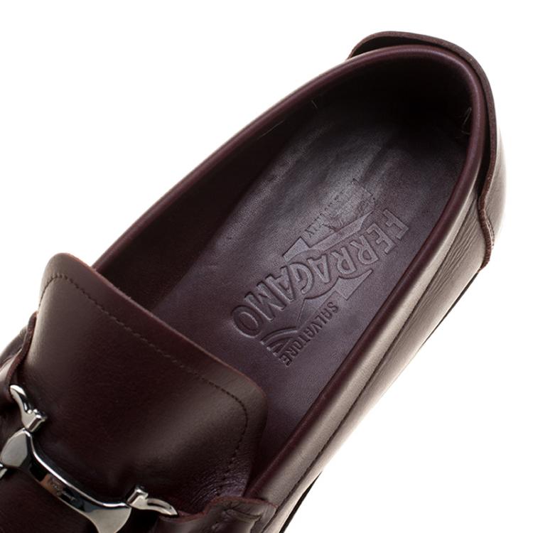 Pre Owned Salvatore Ferragamo Bordeaux Leather Horsebit Loafers Size 43.5