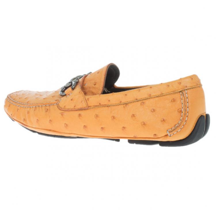 Pre Owned Salvatore Ferragamo Orange Parigi II Ostrich Driver Size 45