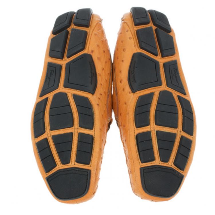 Pre Owned Salvatore Ferragamo Orange Parigi II Ostrich Driver Size 45