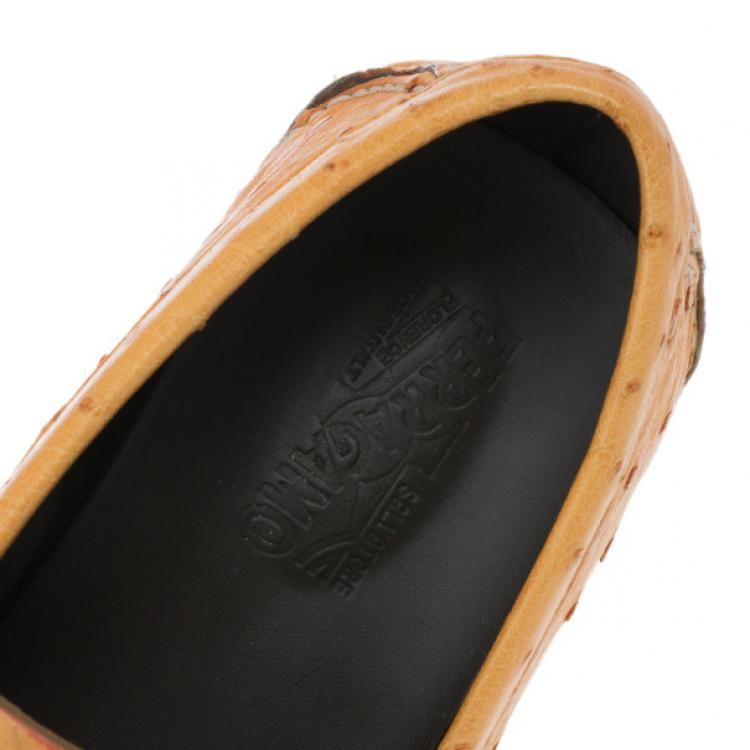 Pre Owned Salvatore Ferragamo Orange Parigi II Ostrich Driver Size 45