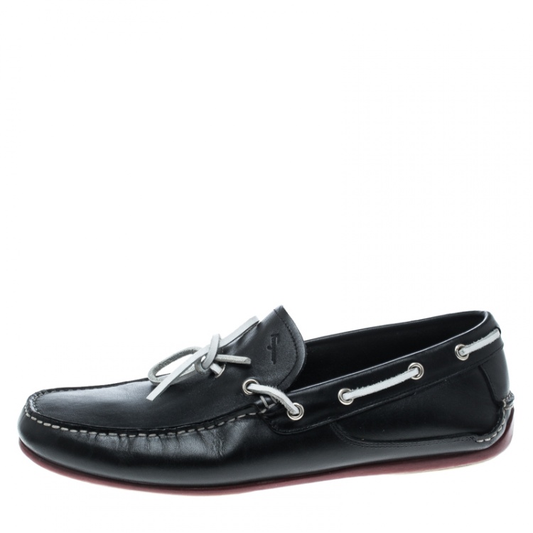 Pre Owned Salvatore Ferragamo Black Leather Contrast Bow Loafers Size 42.5