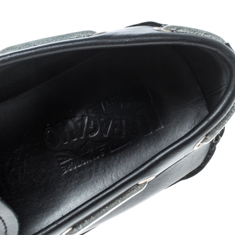 Pre Owned Salvatore Ferragamo Black Leather Contrast Bow Loafers Size 42.5