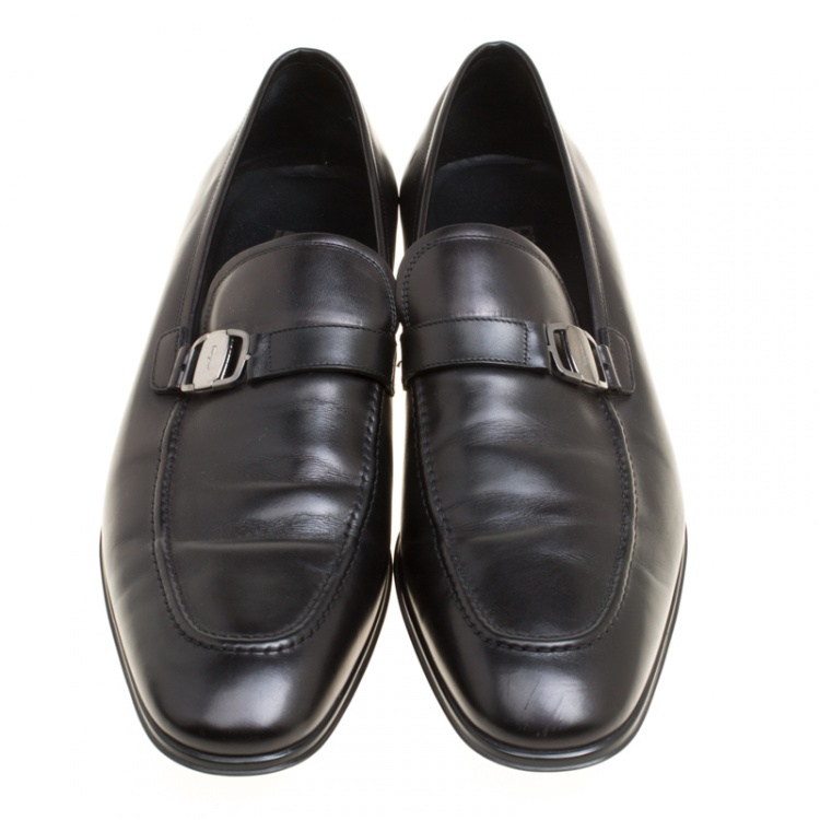 Pre Owned Salvatore Ferragamo Black Leather Mattia Loafers Size 46