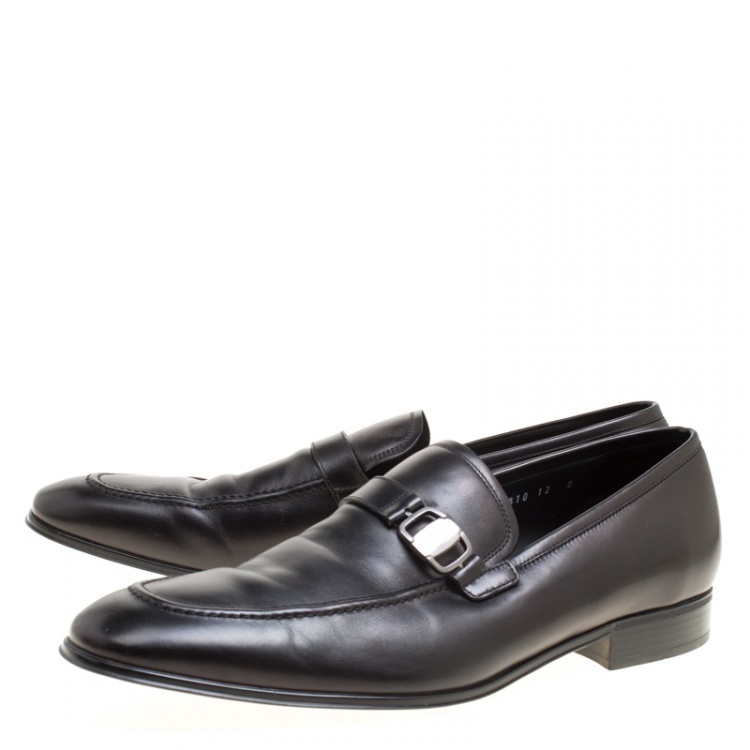 Pre Owned Salvatore Ferragamo Black Leather Mattia Loafers Size 46