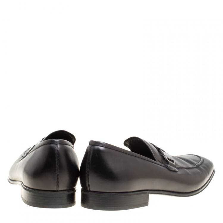 Pre Owned Salvatore Ferragamo Black Leather Mattia Loafers Size 46