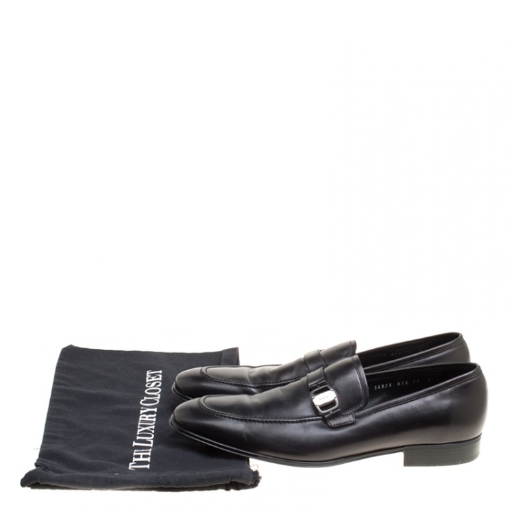 Pre Owned Salvatore Ferragamo Black Leather Mattia Loafers Size 46