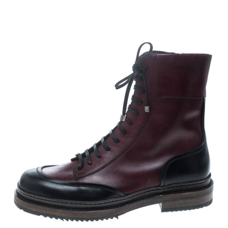 Pre Owned Salvatore Ferragamo Burgundy Leather Mallorca Platform Ankle Boots Size 41.5