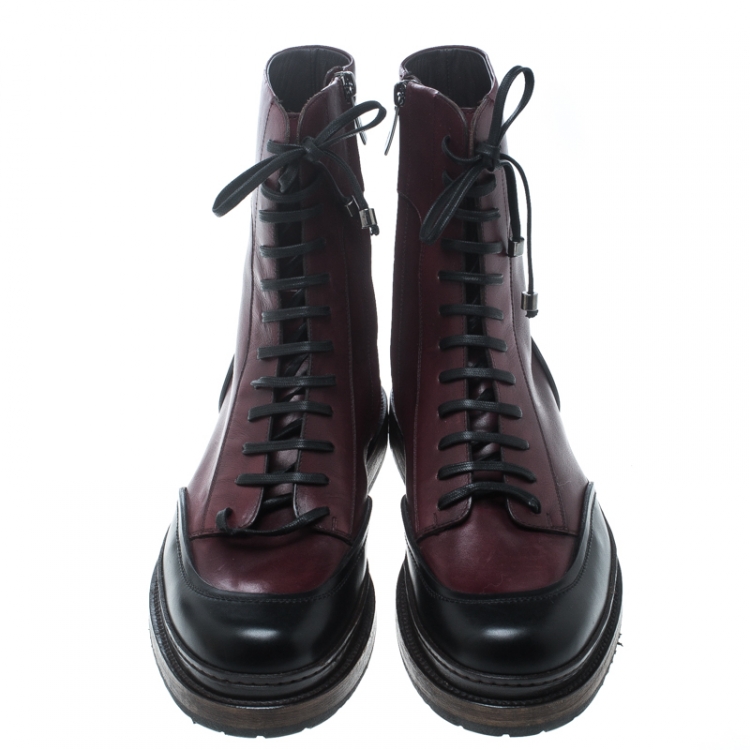 Pre Owned Salvatore Ferragamo Burgundy Leather Mallorca Platform Ankle Boots Size 41.5