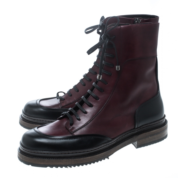 Pre Owned Salvatore Ferragamo Burgundy Leather Mallorca Platform Ankle Boots Size 41.5