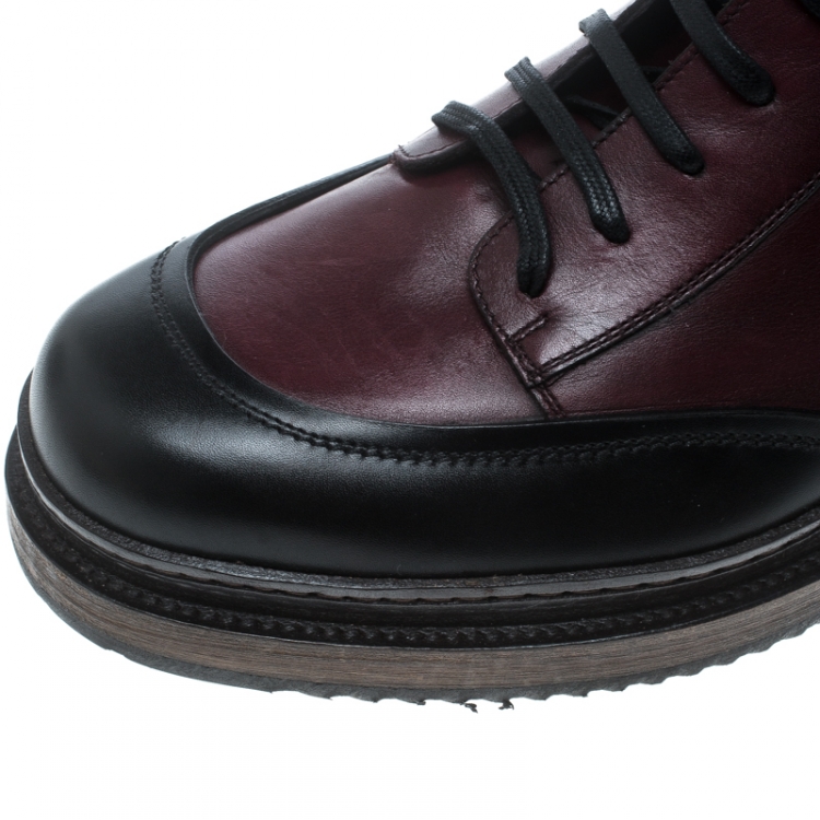 Pre Owned Salvatore Ferragamo Burgundy Leather Mallorca Platform Ankle Boots Size 41.5