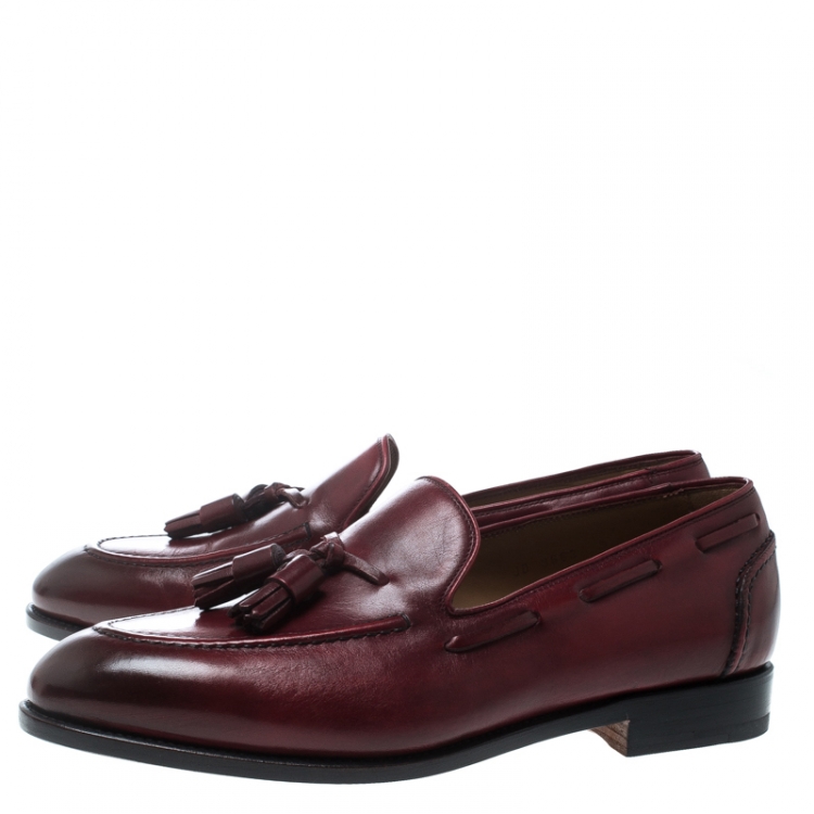 Pre Owned Salvatore Ferragamo Maroon Leather Loreno Tassel Loafers Size 43