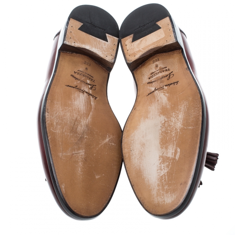 Pre Owned Salvatore Ferragamo Maroon Leather Loreno Tassel Loafers Size 43