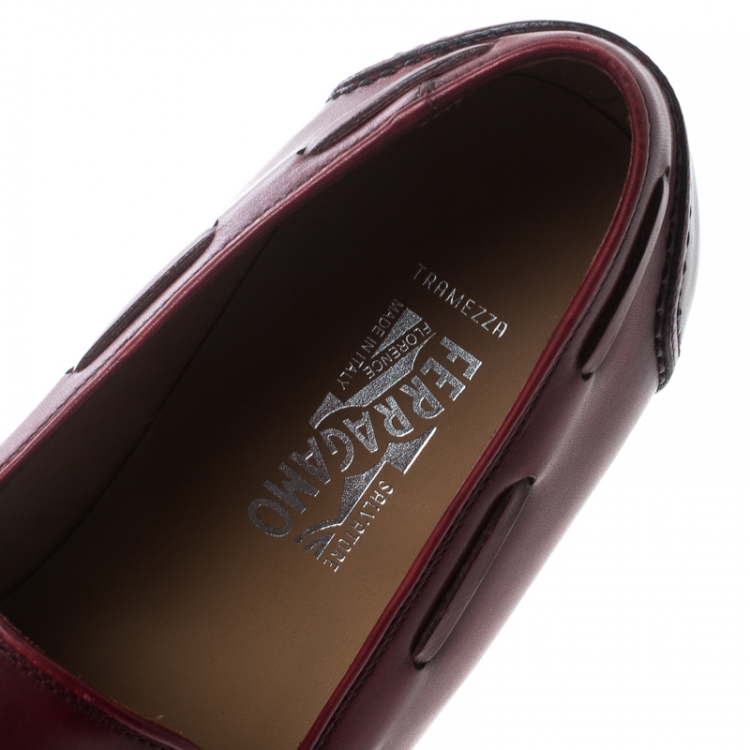 Pre Owned Salvatore Ferragamo Maroon Leather Loreno Tassel Loafers Size 43