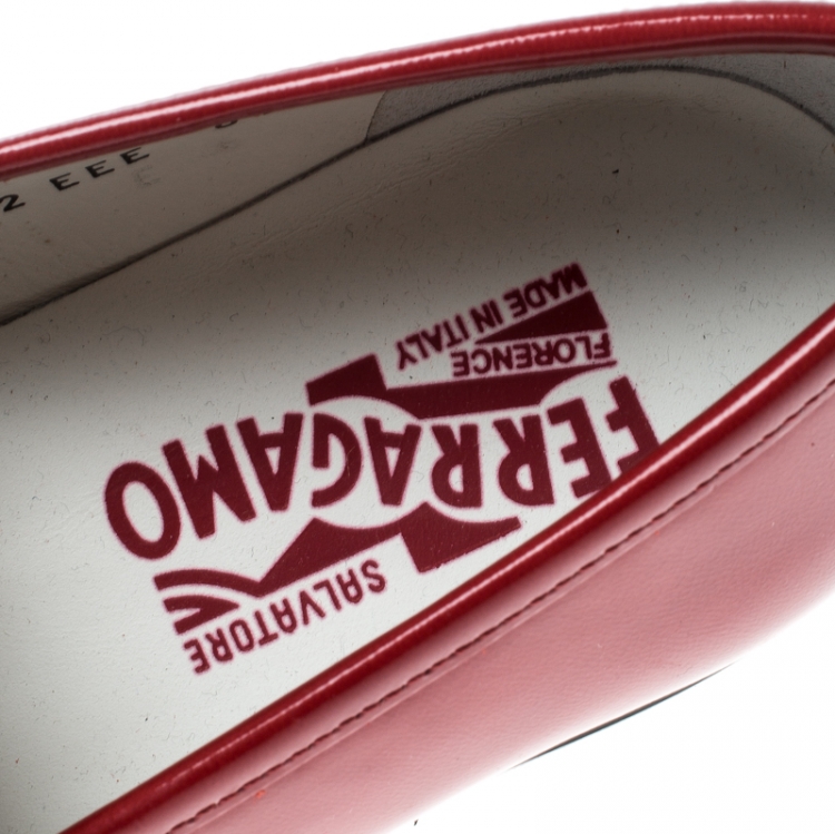 Pre Owned Salvatore Ferragamo Red Patent Leather Mason Loafers Size 42.5