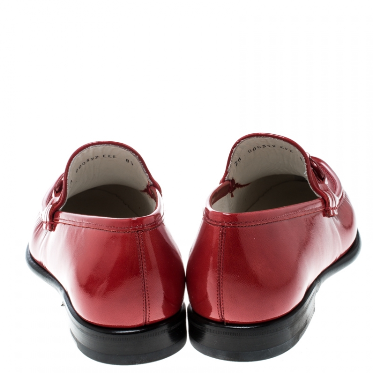 Pre Owned Salvatore Ferragamo Red Patent Leather Mason Loafers Size 42.5