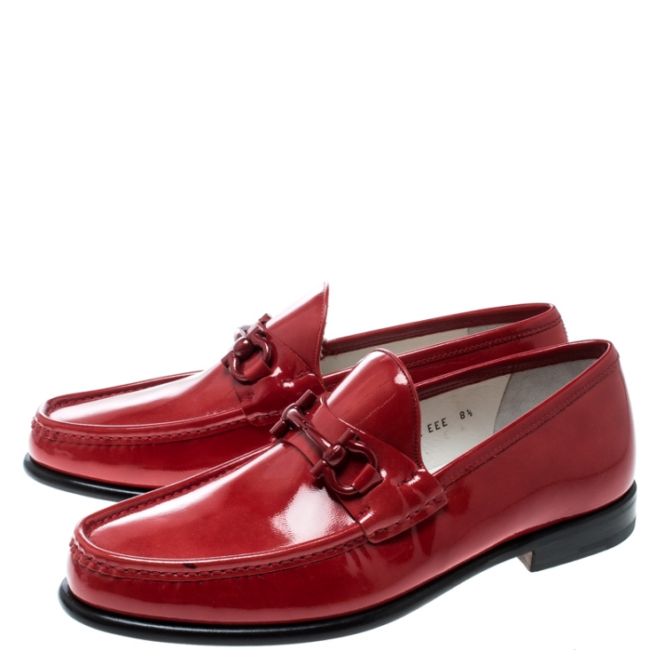 Pre Owned Salvatore Ferragamo Red Patent Leather Mason Loafers Size 42.5