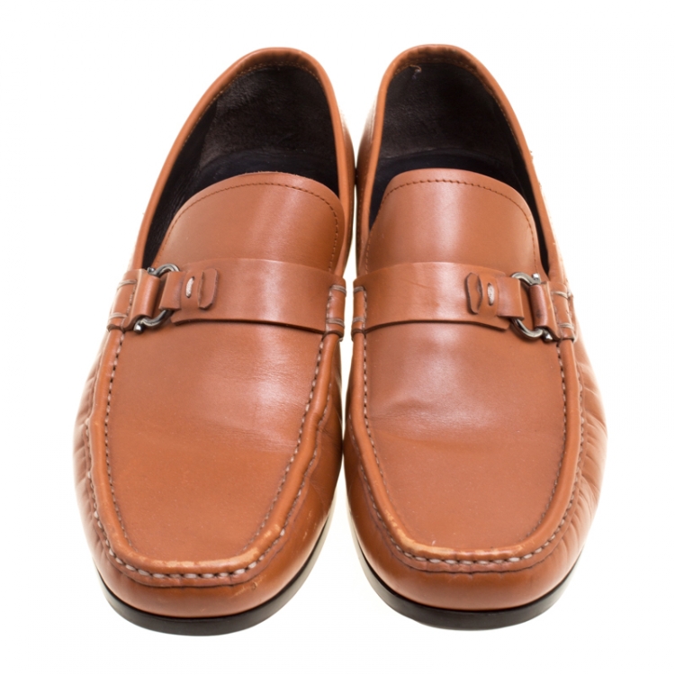مملوكة مسبقًا Salvatore Ferragamo Brown Leather Gancini Loafers Size 44.5