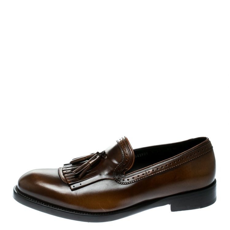 Pre Owned Salvatore Ferragamo Brown Leather Tassel Loafers Size 43.5