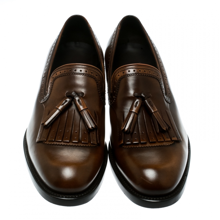 Pre Owned Salvatore Ferragamo Brown Leather Tassel Loafers Size 43.5