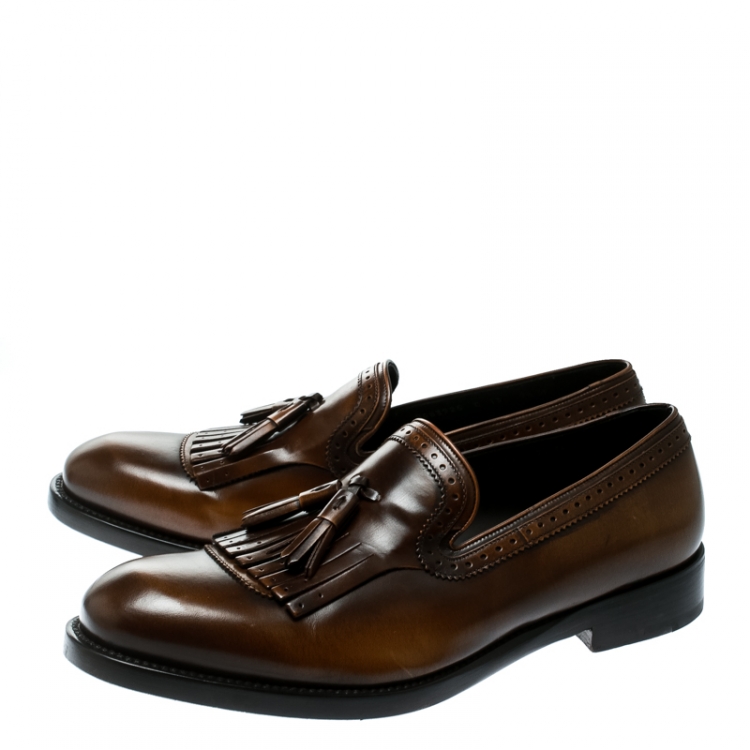 Pre Owned Salvatore Ferragamo Brown Leather Tassel Loafers Size 43.5