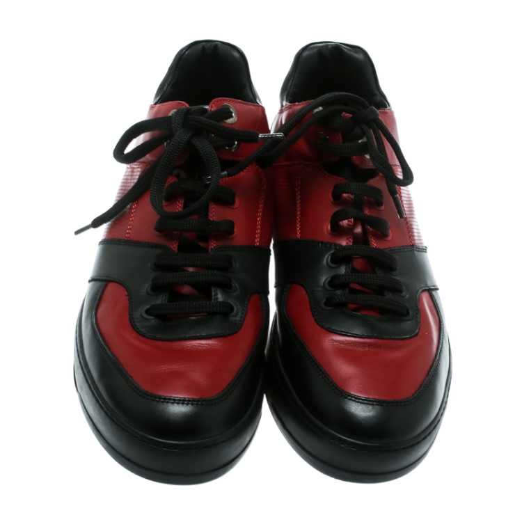 Pre Owned Salvatore Ferragamo Red/Black Leather Lace Up Sneakers Size 42.5