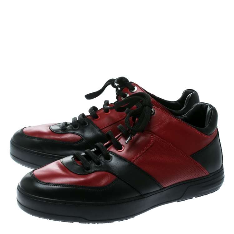 Pre Owned Salvatore Ferragamo Red/Black Leather Lace Up Sneakers Size 42.5