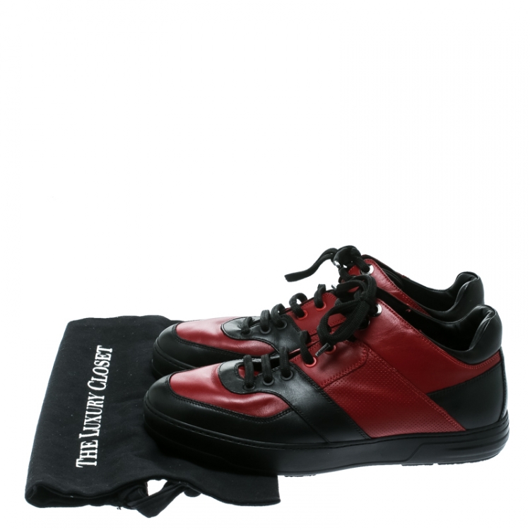 Pre Owned Salvatore Ferragamo Red/Black Leather Lace Up Sneakers Size 42.5