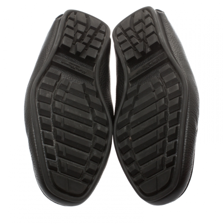 Pre Owned Salvatore Ferragamo Black Pebbled Leather Cancun Loafers Size 41