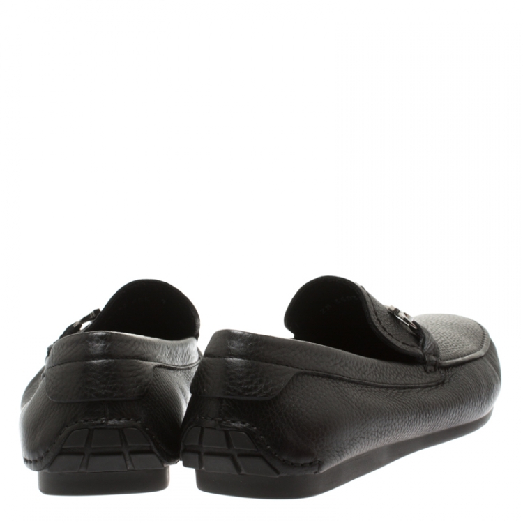 Pre Owned Salvatore Ferragamo Black Pebbled Leather Cancun Loafers Size 41