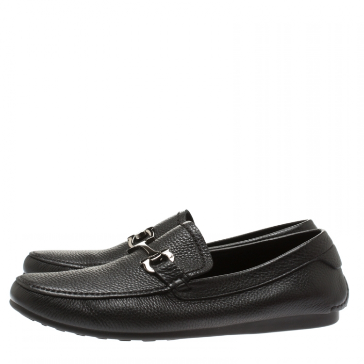 Pre Owned Salvatore Ferragamo Black Pebbled Leather Cancun Loafers Size 41