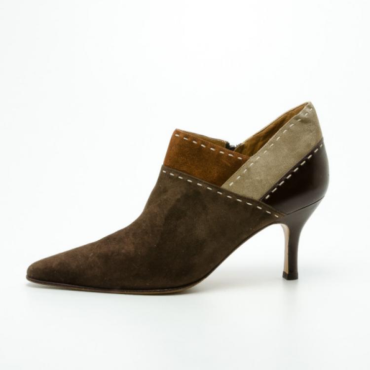 Pre Owned Salvatore Ferragamo Brown Suede Pointed Toe Ankle Boots Size 41