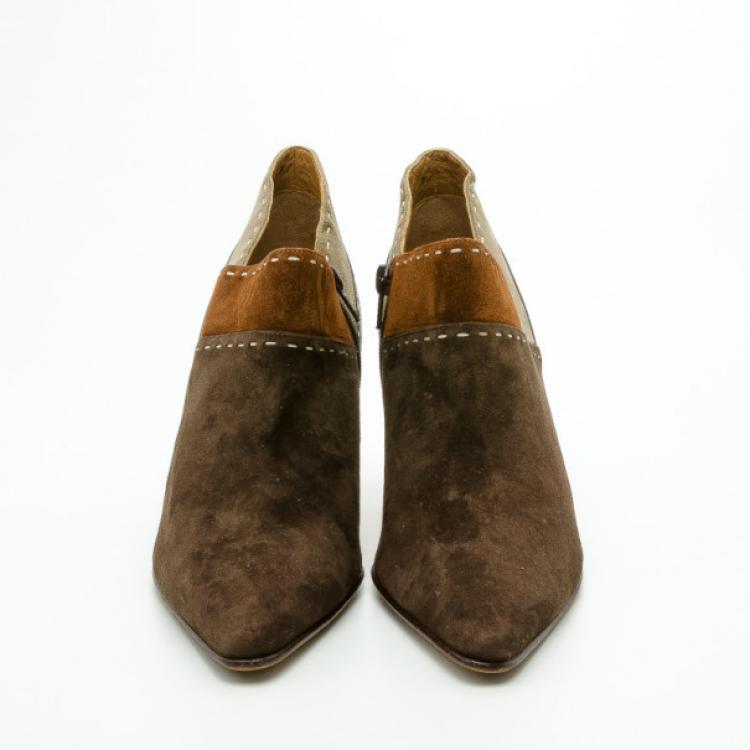 Pre Owned Salvatore Ferragamo Brown Suede Pointed Toe Ankle Boots Size 41