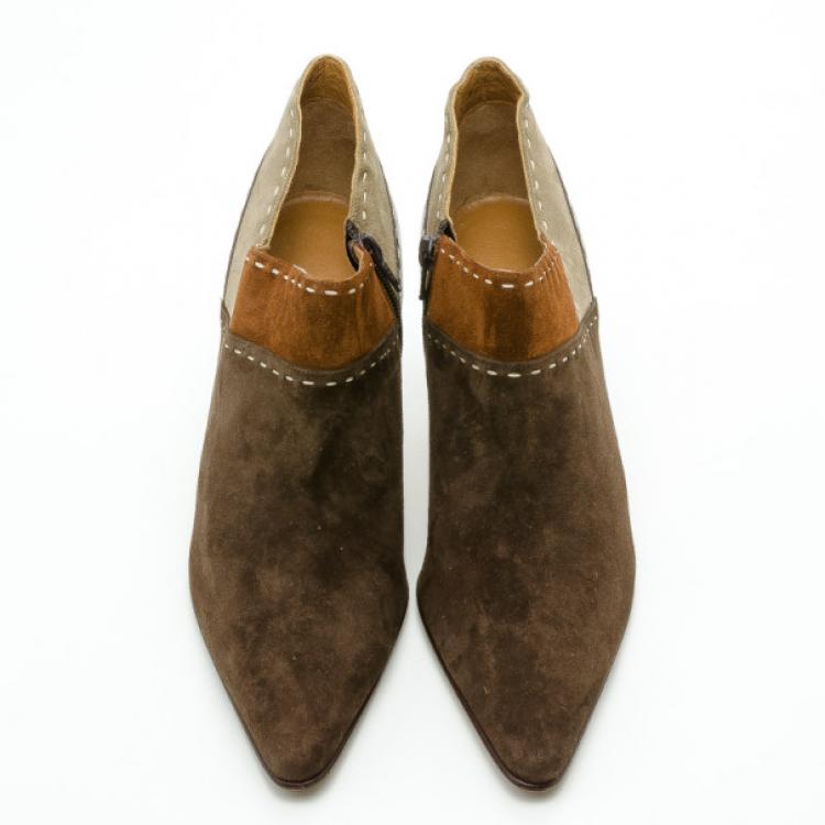 Pre Owned Salvatore Ferragamo Brown Suede Pointed Toe Ankle Boots Size 41