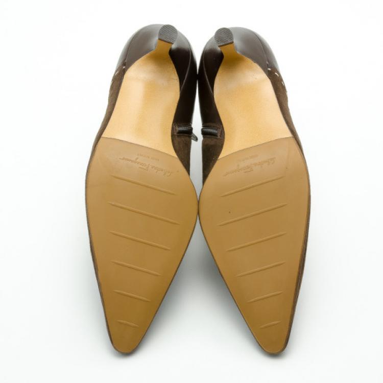 Pre Owned Salvatore Ferragamo Brown Suede Pointed Toe Ankle Boots Size 41