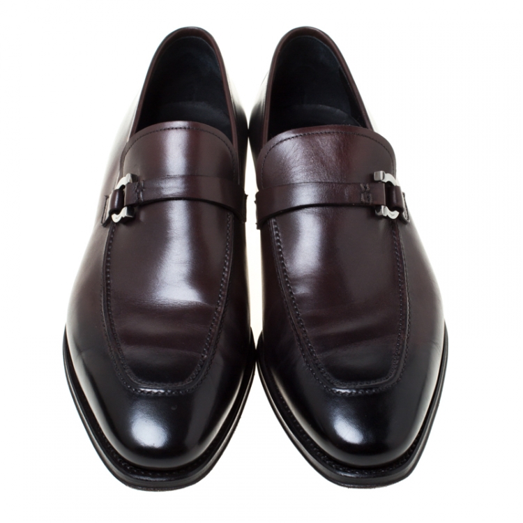 Pre Owned Salvatore Ferragamo Brown Leather Slip On Loafers Size 42