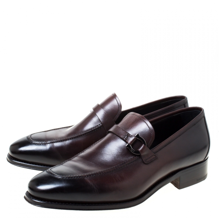 Pre Owned Salvatore Ferragamo Brown Leather Slip On Loafers Size 42