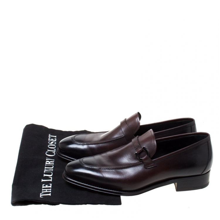 Pre Owned Salvatore Ferragamo Brown Leather Slip On Loafers Size 42