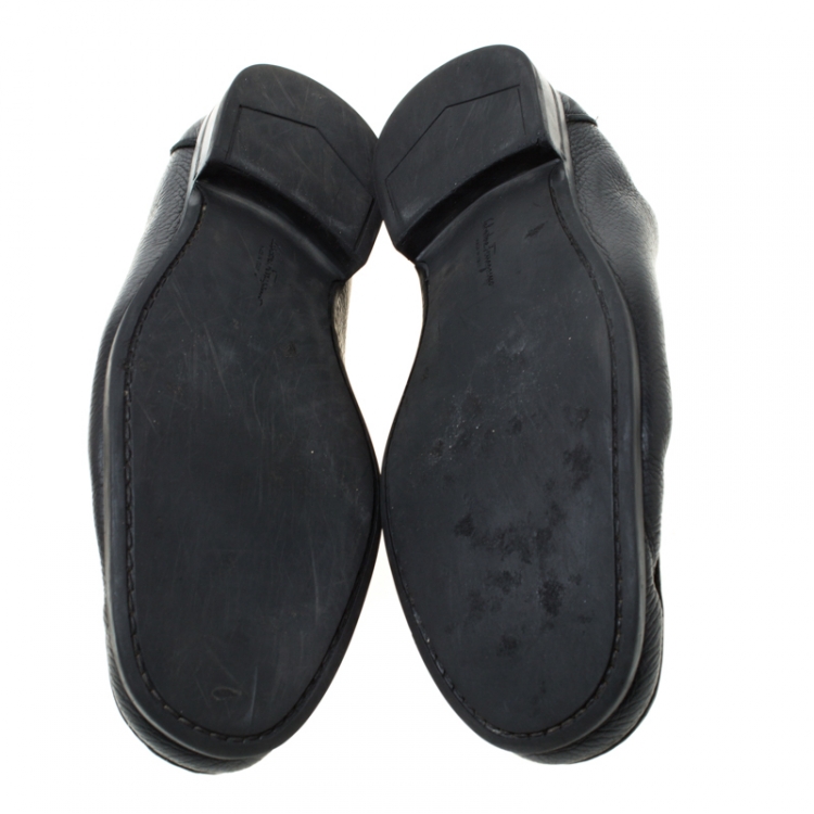 Pre Owned Salvatore Ferragamo Black Leather Slip On Loafers Size 43