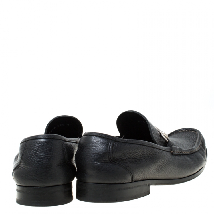 Pre Owned Salvatore Ferragamo Black Leather Slip On Loafers Size 43